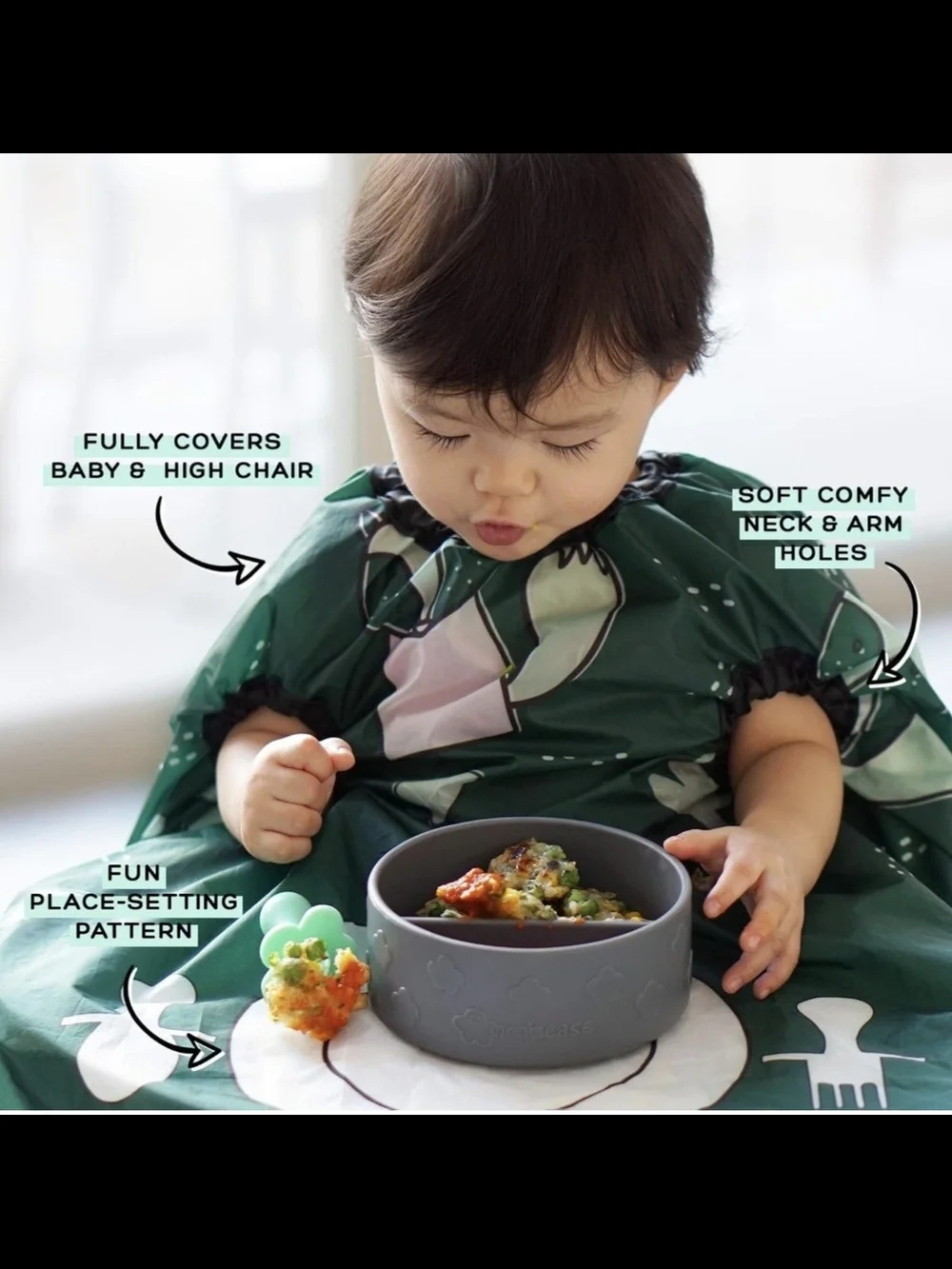 Infants BPA Free Feeding Set And Allover Waterproof Bib For Ages 6M+
